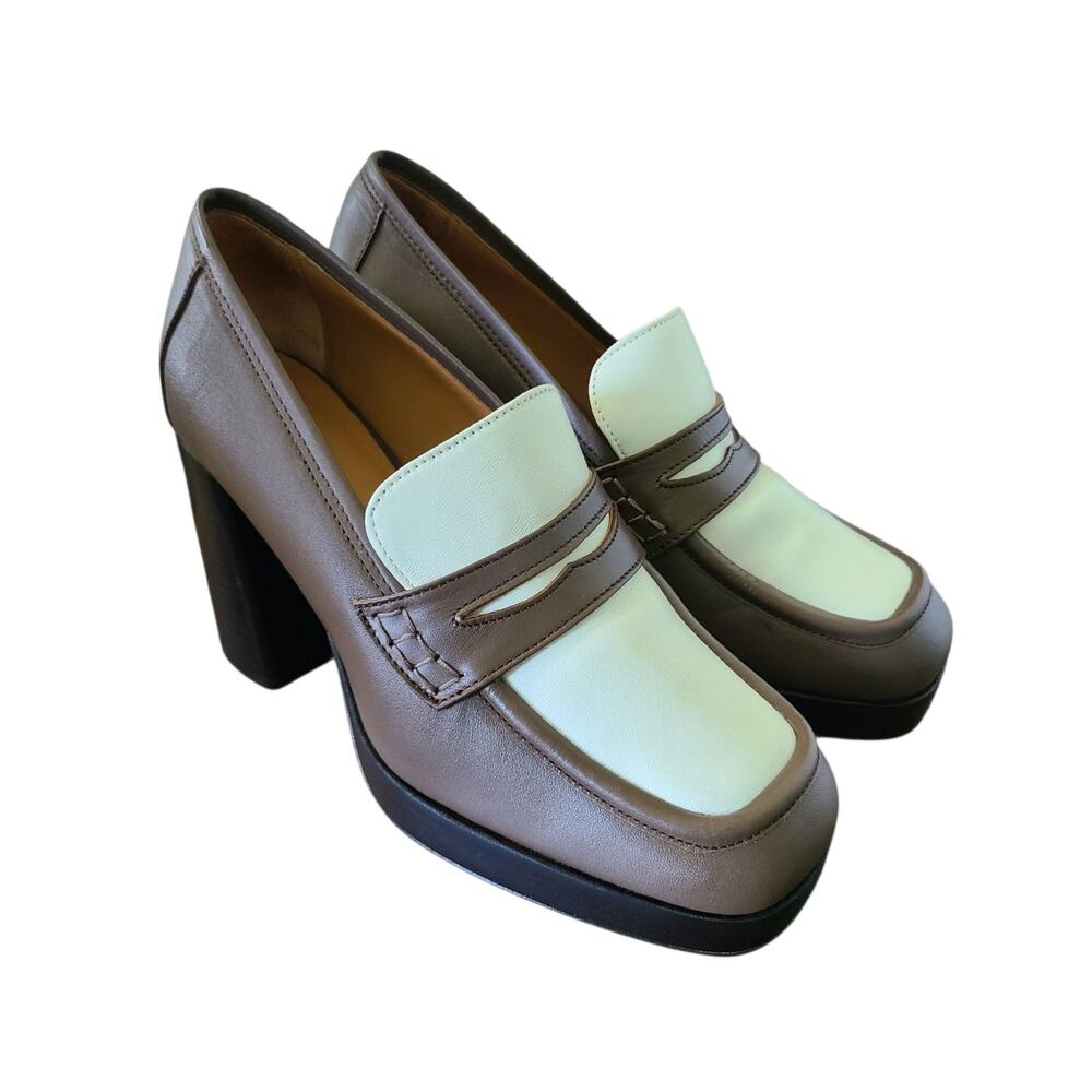 Sezane Jessie Heeled Loafers Two-Tone Platform Square Toe – Size 39 / US 8